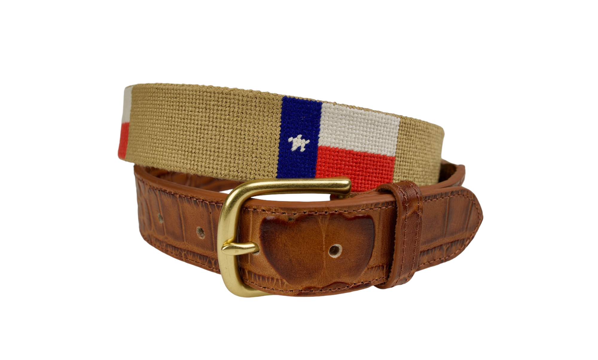 Texas Flag Needlepoint Alligator Embossed Belt needlegolf