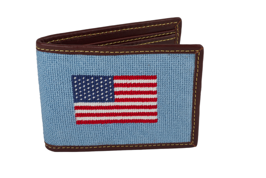 USA Light Blue Needlepoint Wallet