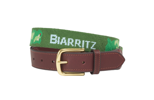 Template Hole Green Needlepoint Belt