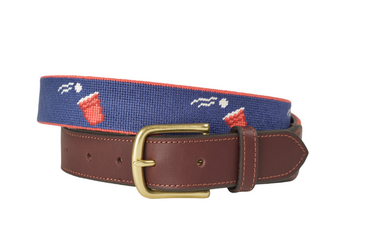 Beer Pong Navy Needlepoint Belt
