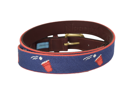 Beer Pong Navy Needlepoint Belt