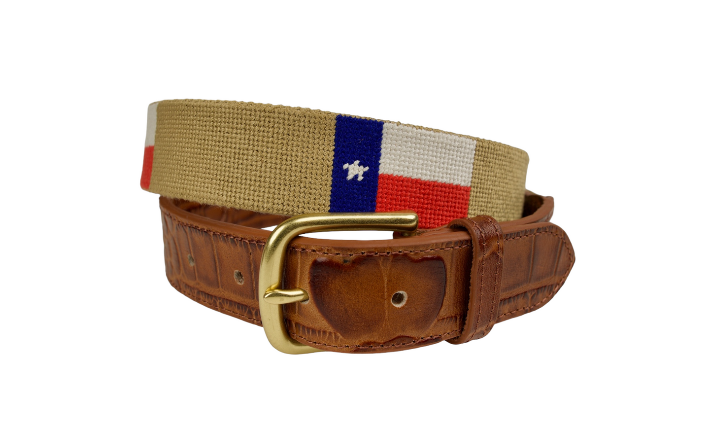 Texas Flag Needlepoint Alligator Embossed Belt