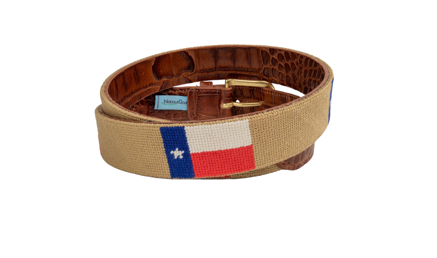 Texas Flag Needlepoint Alligator Embossed Belt