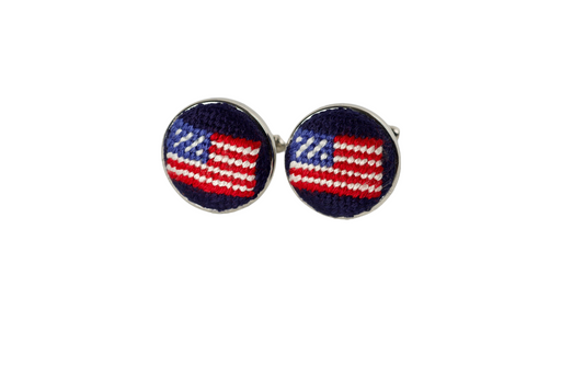 American Flag Cufflinks - Needlepoint Style for Patriotic Elegance
