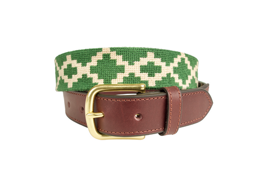 Sierra Mountain Green Needlepoint Belt