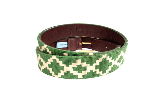 Sierra Mountain Green Needlepoint Belt